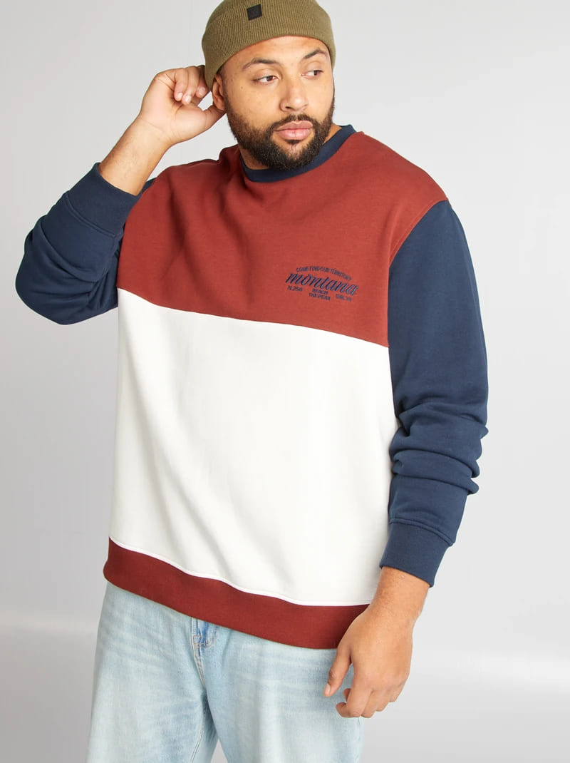 man- red block-color effects fleece sweatshirt